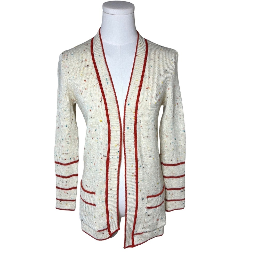 Vintage Roos Atkins Italy Confetti Knit Wool Blend Cardigan Red Trim Medium